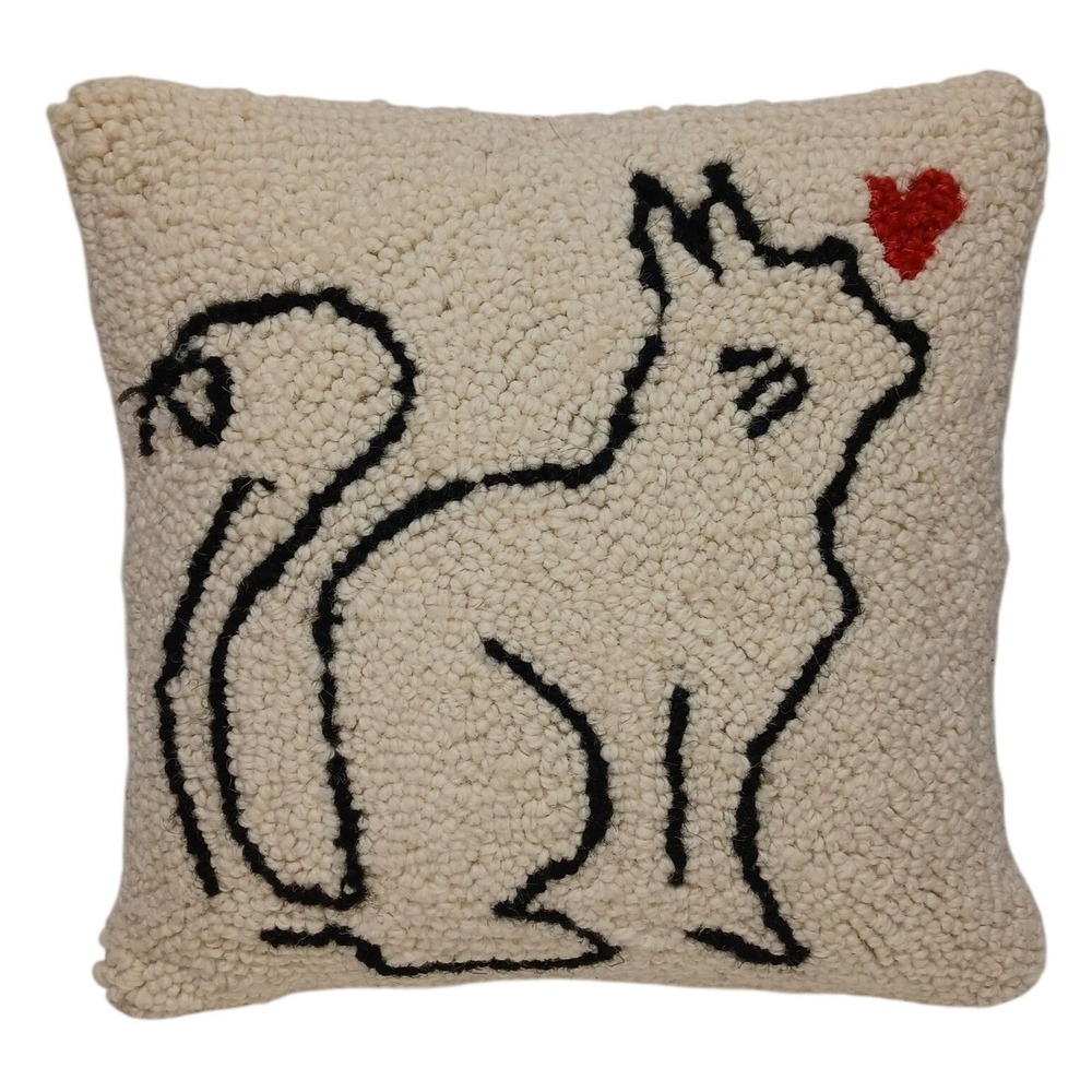 Cat Outline Wool Hooked Throw Accent Pillow 10x10 Velvet Back Cat Lady‎ Folk Art
